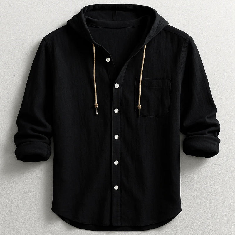 Alessandro Veneti Hooded Button-Up Shirt Ash & Harbor