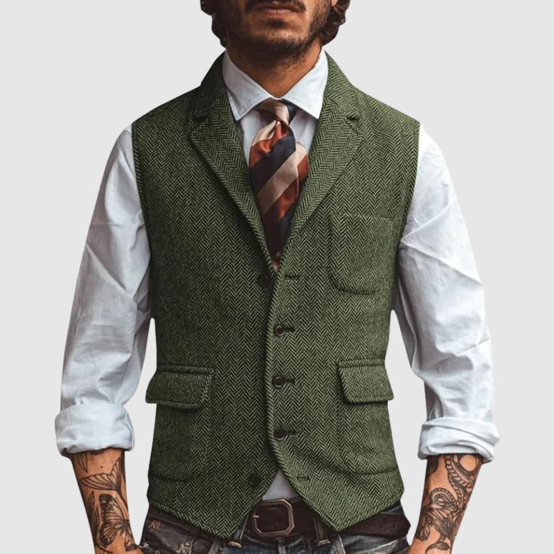 François Blanchet Herringbone Elegance Vest Ash & Harbor