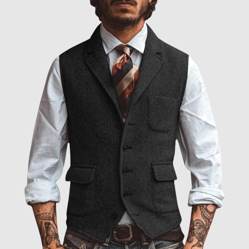 François Blanchet Herringbone Elegance Vest Ash & Harbor