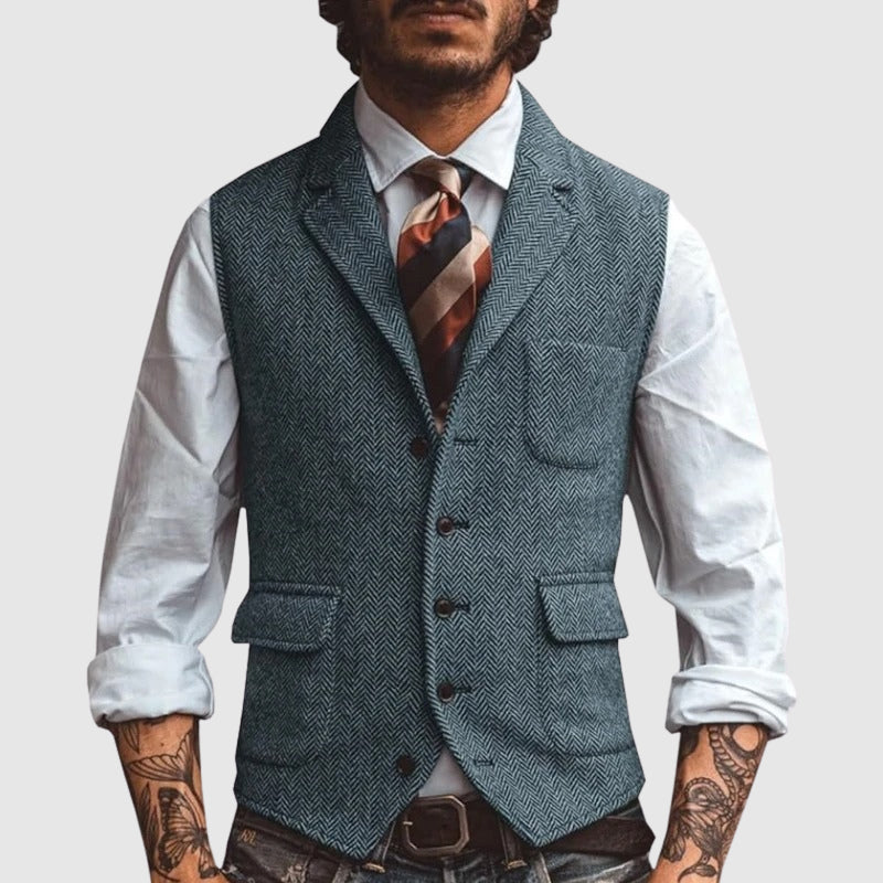 François Blanchet Herringbone Elegance Vest Ash & Harbor