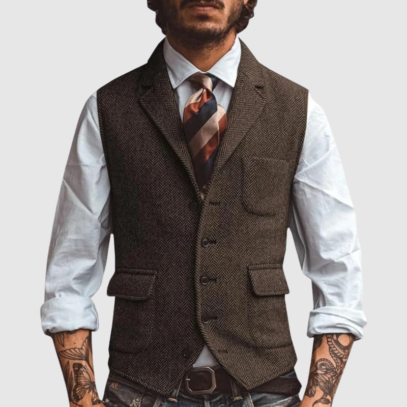 François Blanchet Herringbone Elegance Vest Ash & Harbor