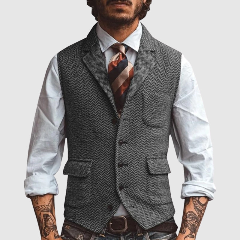 François Blanchet Herringbone Elegance Vest Ash & Harbor