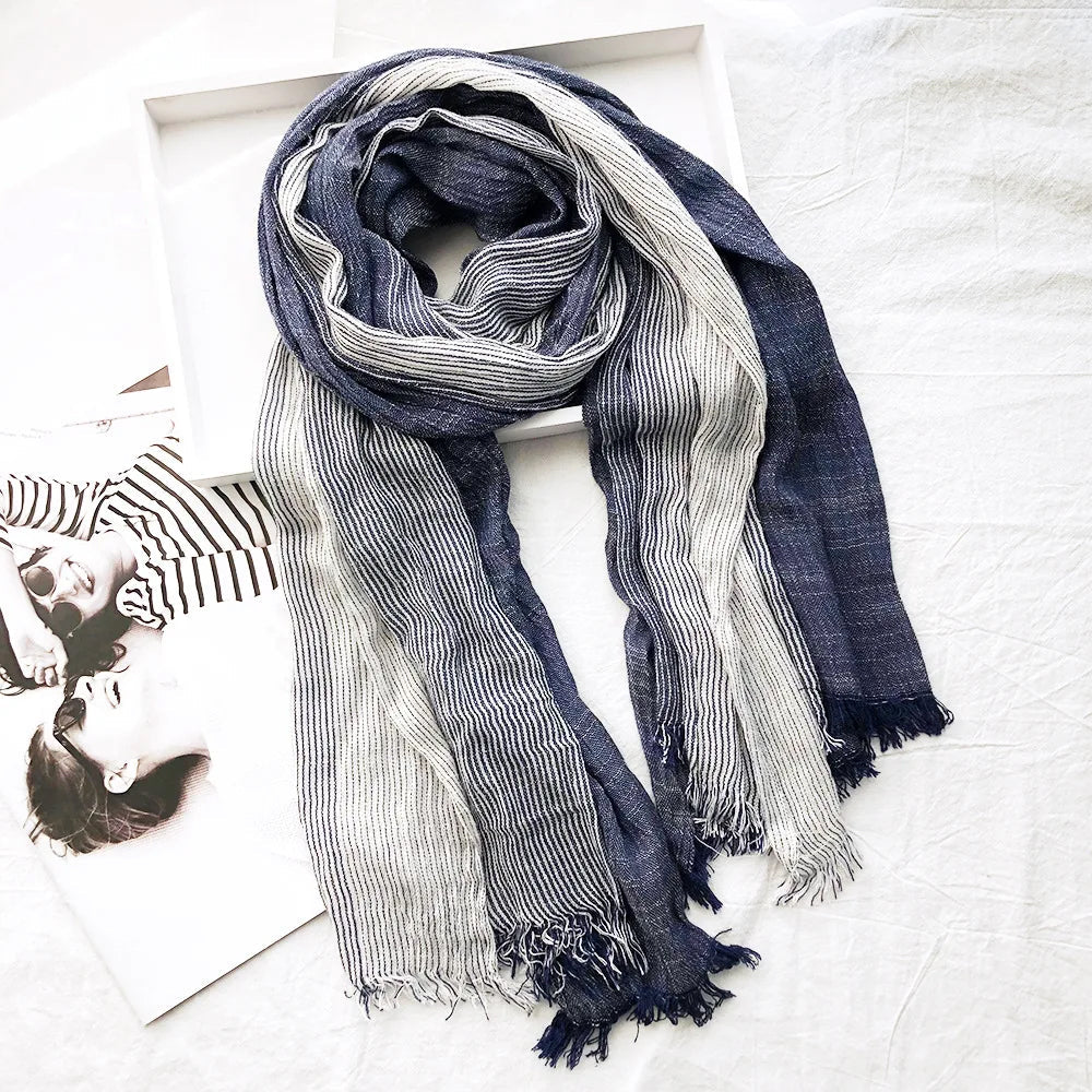 Heritage Stripe Linen Scarf Ash & Harbor