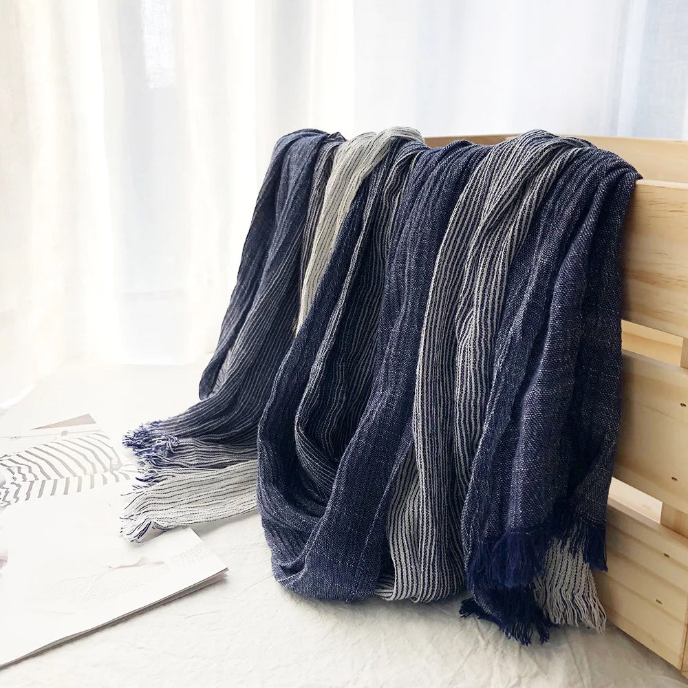 Heritage Stripe Linen Scarf Ash & Harbor