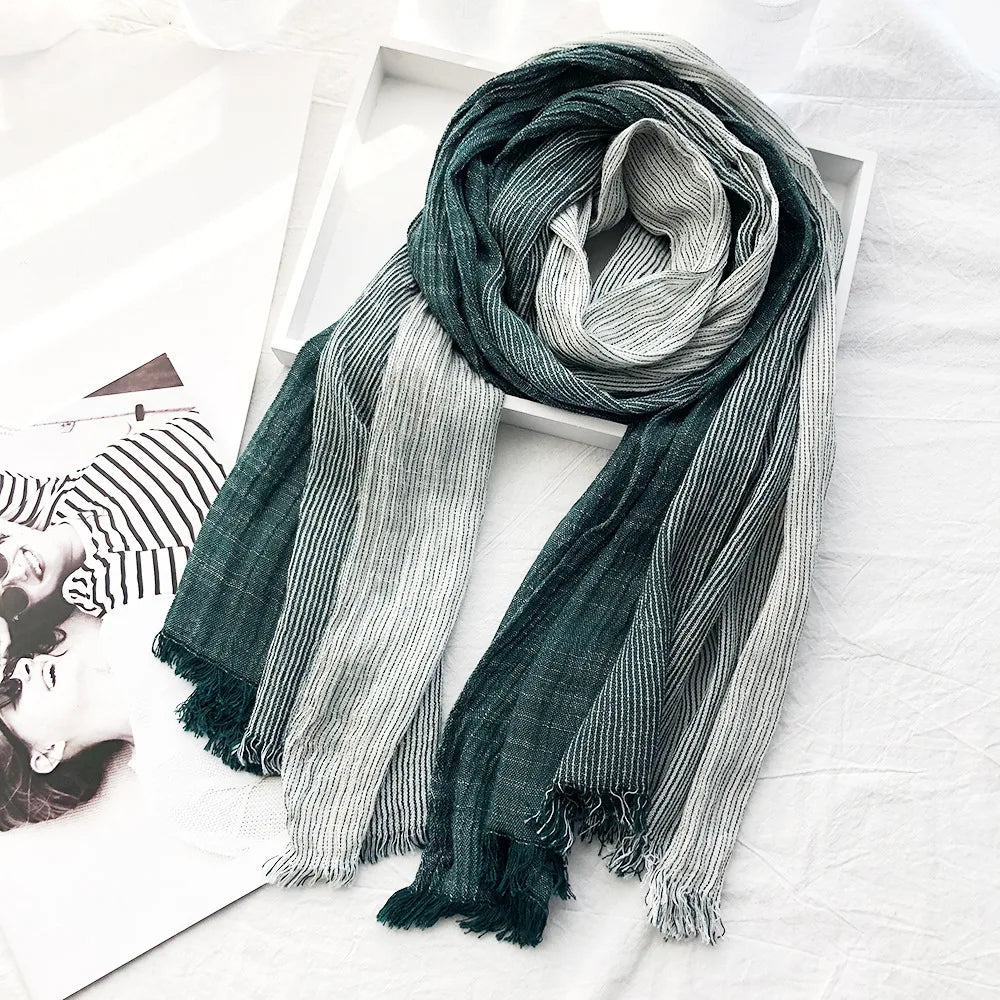 Heritage Stripe Linen Scarf Ash & Harbor