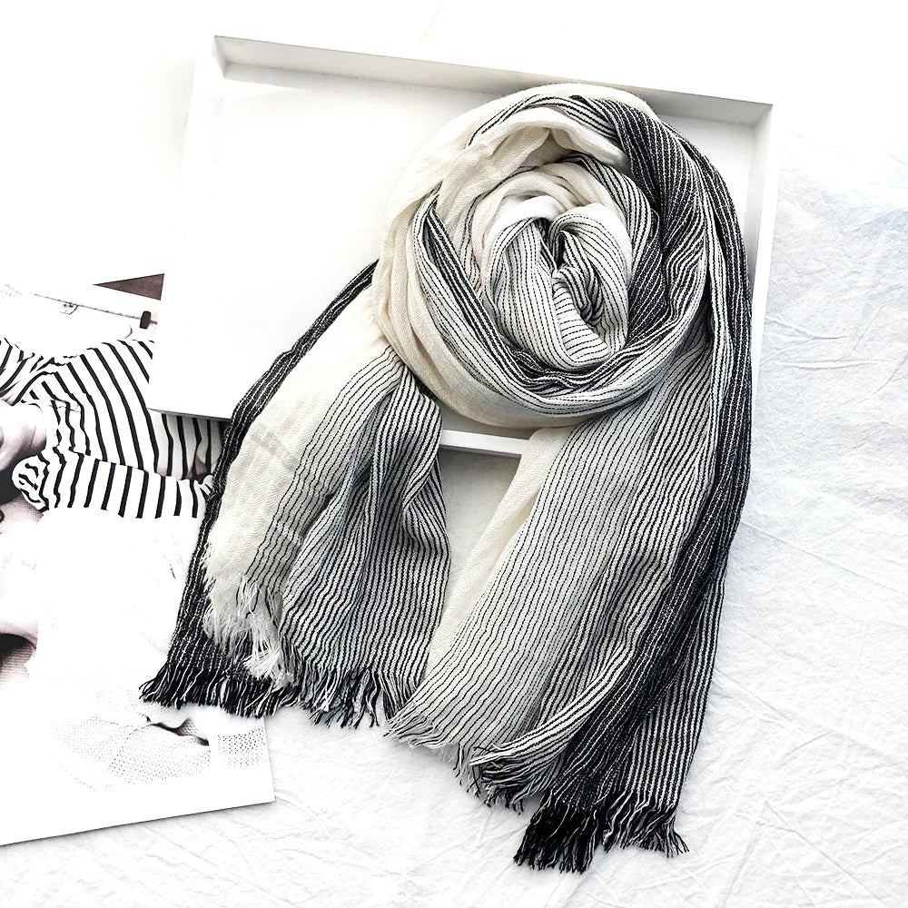 Heritage Stripe Linen Scarf Ash & Harbor