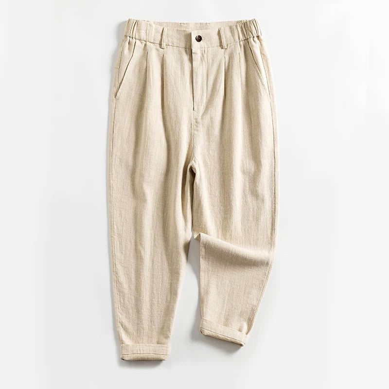 Lorenzo Vitali Calf-Length Pleated Linen Pants Ash & Harbor