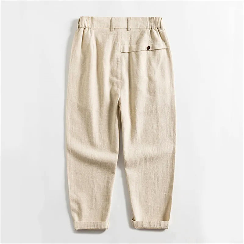 Lorenzo Vitali Calf-Length Pleated Linen Pants Ash & Harbor