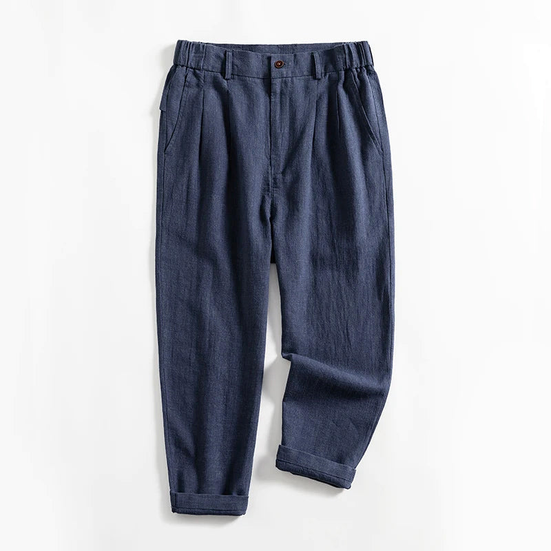 Lorenzo Vitali Calf-Length Pleated Linen Pants Ash & Harbor