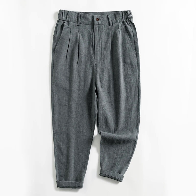Lorenzo Vitali Calf-Length Pleated Linen Pants Ash & Harbor