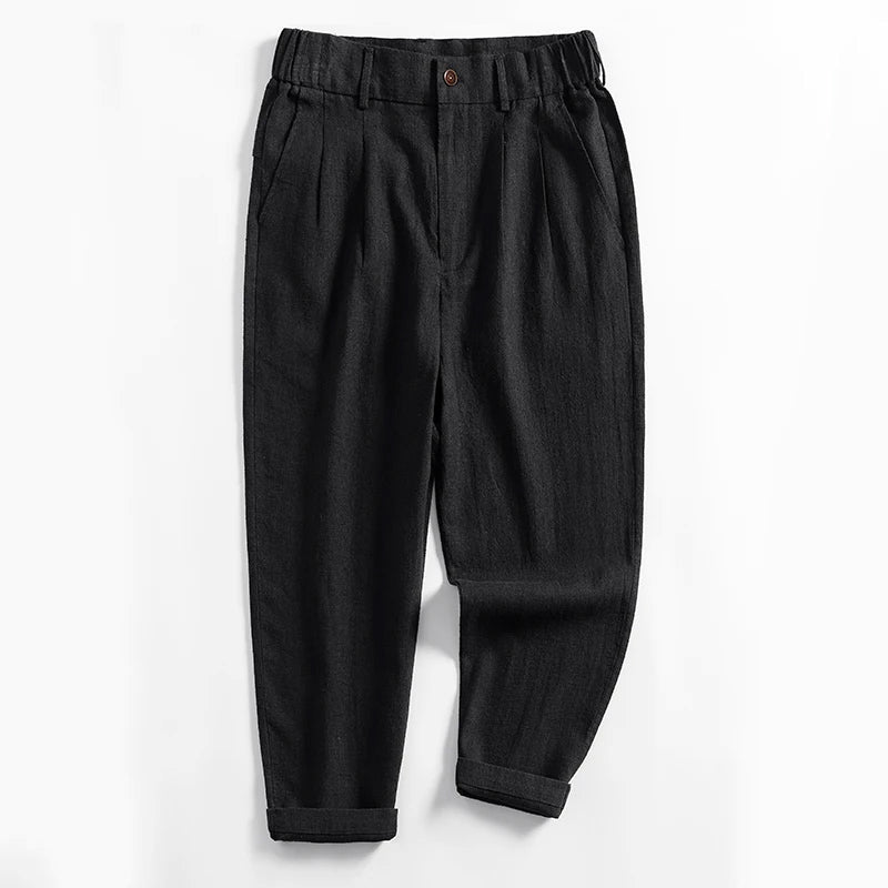 Lorenzo Vitali Calf-Length Pleated Linen Pants Ash & Harbor