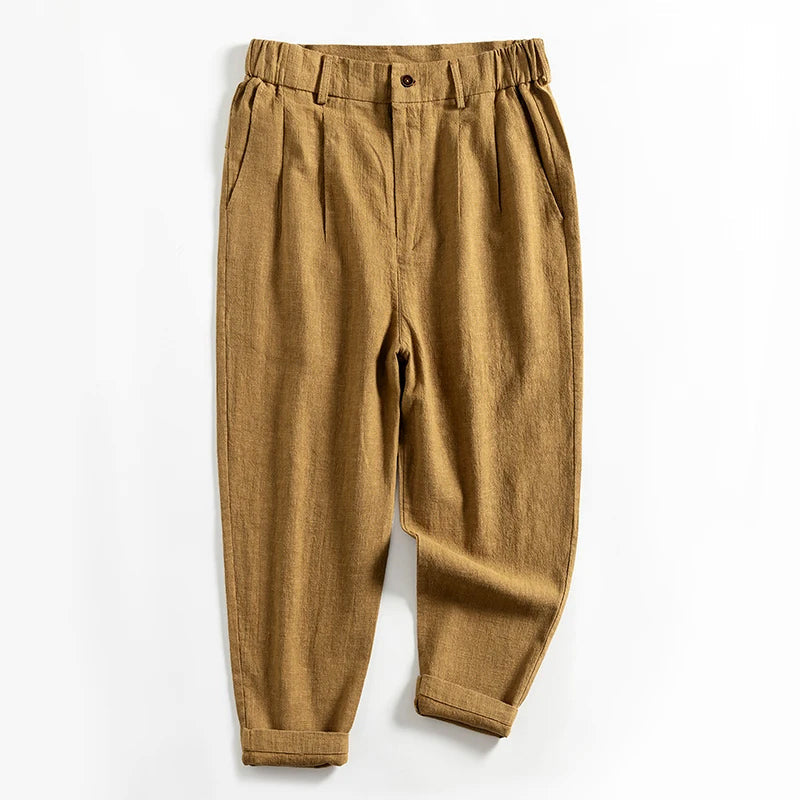 Lorenzo Vitali Calf-Length Pleated Linen Pants Ash & Harbor