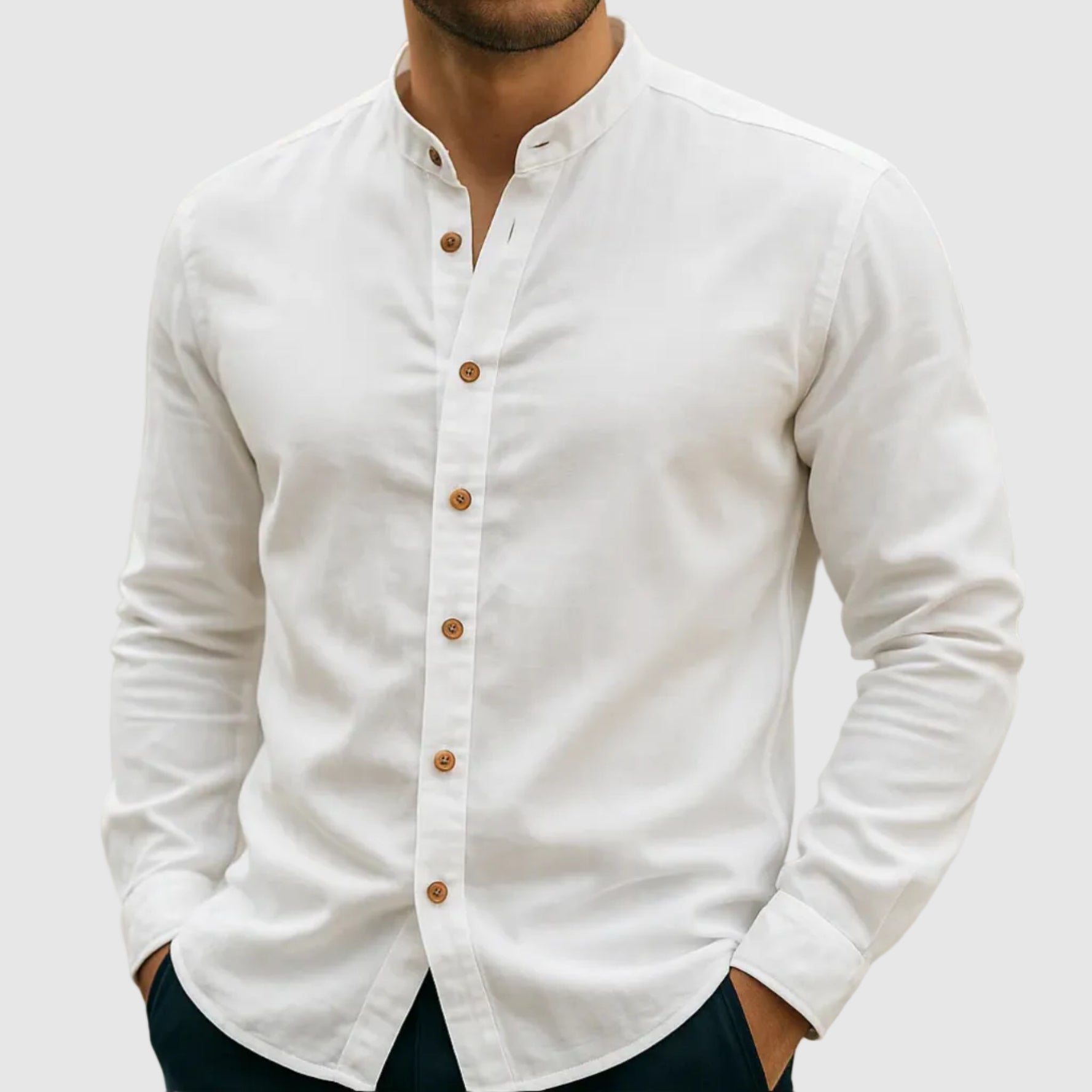 Lorenzo Vitali Cotton Shirt with Mandarin Collar Ash & Harbor