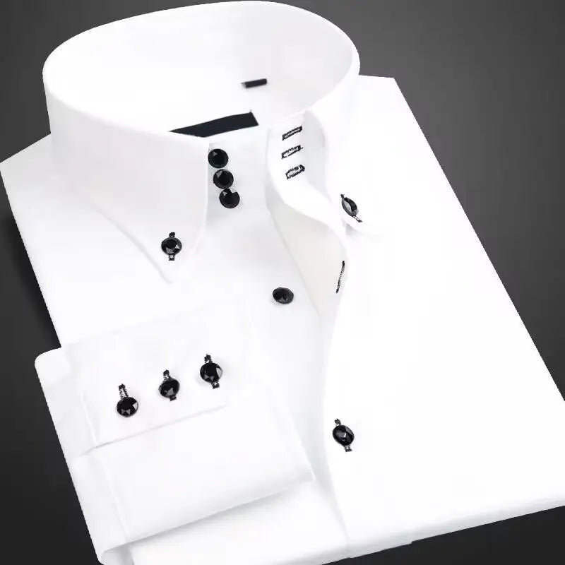 Men’s Button-Up Dress Shirt with Contrast Buttons Ash & Harbor