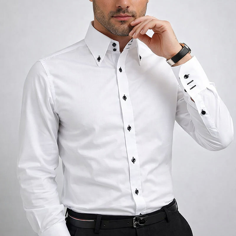 Men’s Button-Up Dress Shirt with Contrast Buttons Ash & Harbor