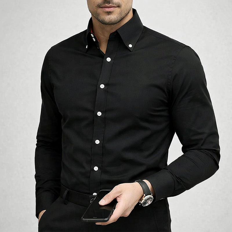 Men’s Button-Up Dress Shirt with Contrast Buttons Ash & Harbor