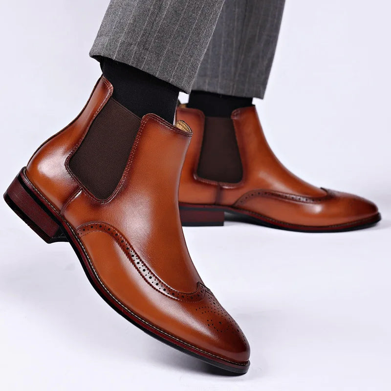 Men’s Chelsea Ankle Boots with Brogue Detailing Ash & Harbor