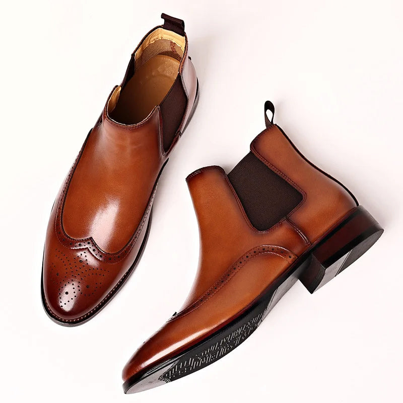 Men’s Chelsea Ankle Boots with Brogue Detailing Ash & Harbor