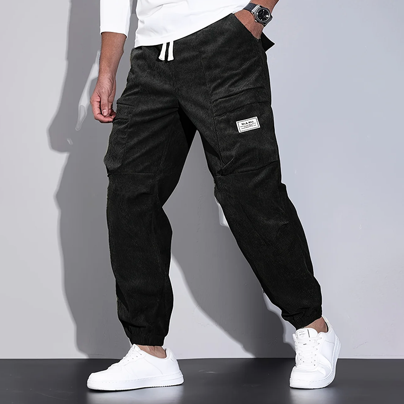 Men’s Corduroy Cargo Pants with Multiple Pockets Ash & Harbor