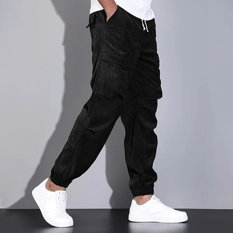 Men’s Corduroy Cargo Pants with Multiple Pockets Ash & Harbor