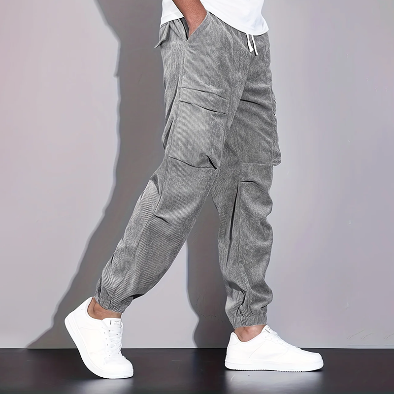 Men’s Corduroy Cargo Pants with Multiple Pockets Ash & Harbor