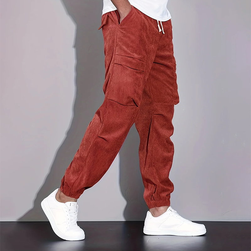 Men’s Corduroy Cargo Pants with Multiple Pockets Ash & Harbor