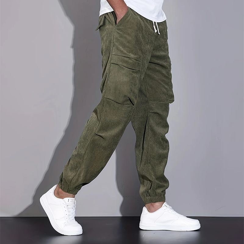 Men’s Corduroy Cargo Pants with Multiple Pockets Ash & Harbor
