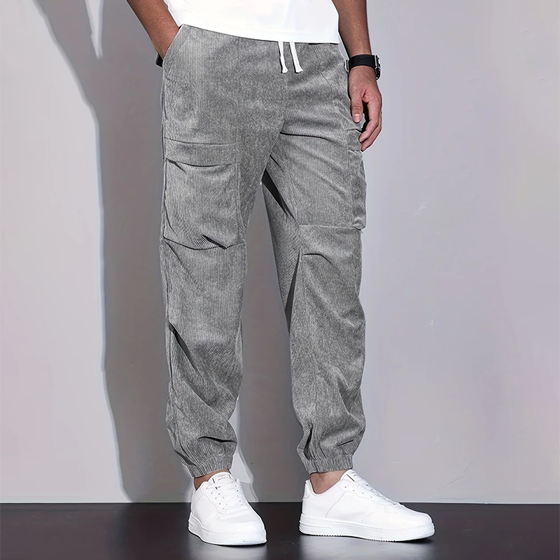 Men’s Corduroy Cargo Pants with Multiple Pockets Ash & Harbor