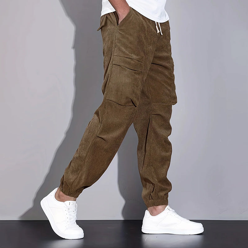 Men’s Corduroy Cargo Pants with Multiple Pockets Ash & Harbor