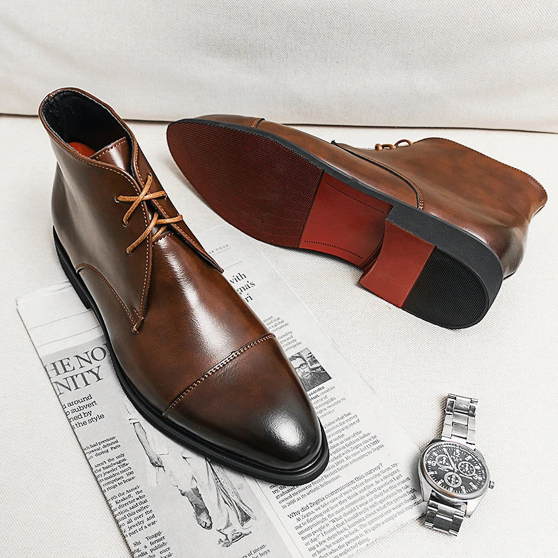 Men’s Leather Ankle Dress Boots with Gloss Finish Ash & Harbor