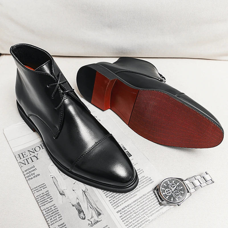 Men’s Leather Ankle Dress Boots with Gloss Finish Ash & Harbor
