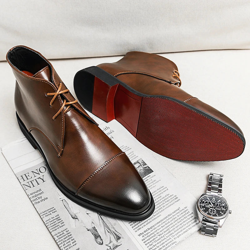 Men’s Leather Ankle Dress Boots with Gloss Finish Ash & Harbor