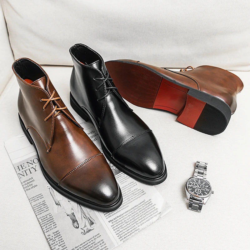 Men’s Leather Ankle Dress Boots with Gloss Finish Ash & Harbor