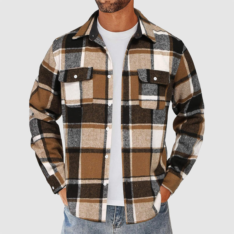 Men’s Plaid Button-Up Shirt with Chest Pockets Ash & Harbor