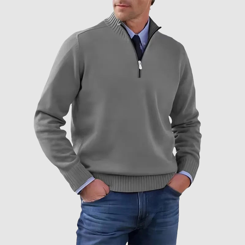 Men’s Quarter-Zip Sweater with Ribbed Collar Ash & Harbor