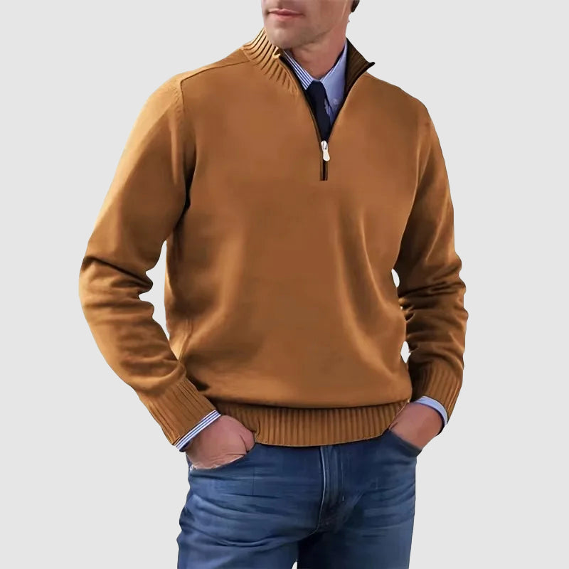 Men’s Quarter-Zip Sweater with Ribbed Collar Ash & Harbor