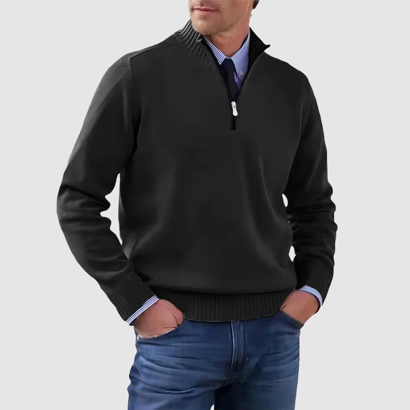 Men’s Quarter-Zip Sweater with Ribbed Collar Ash & Harbor