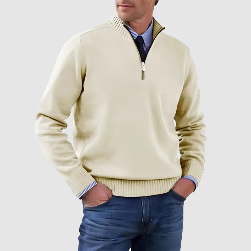 Men’s Quarter-Zip Sweater with Ribbed Collar Ash & Harbor