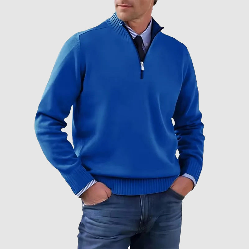 Men’s Quarter-Zip Sweater with Ribbed Collar Ash & Harbor