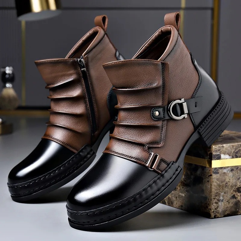 Men’s Two-Tone Genuine Leather Boots with Lace-Up Front Ash & Harbor