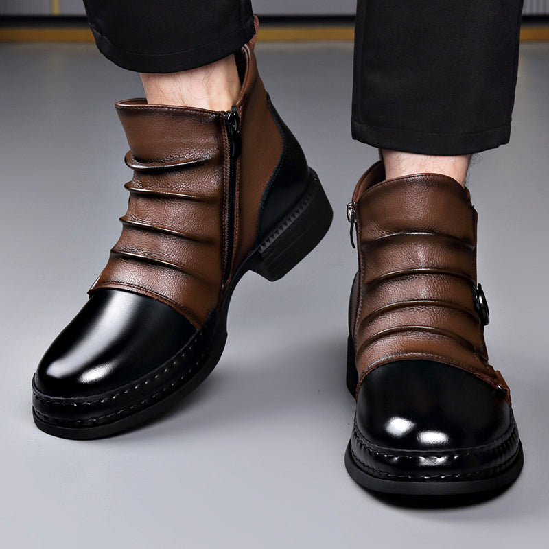Men’s Two-Tone Genuine Leather Boots with Lace-Up Front Ash & Harbor