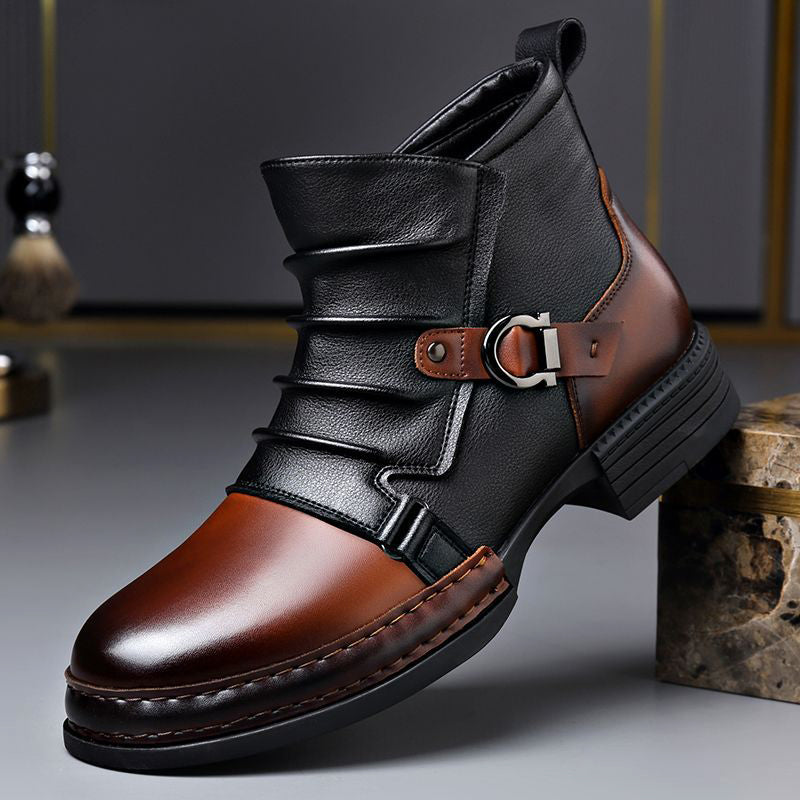 Men’s Two-Tone Genuine Leather Boots with Lace-Up Front Ash & Harbor