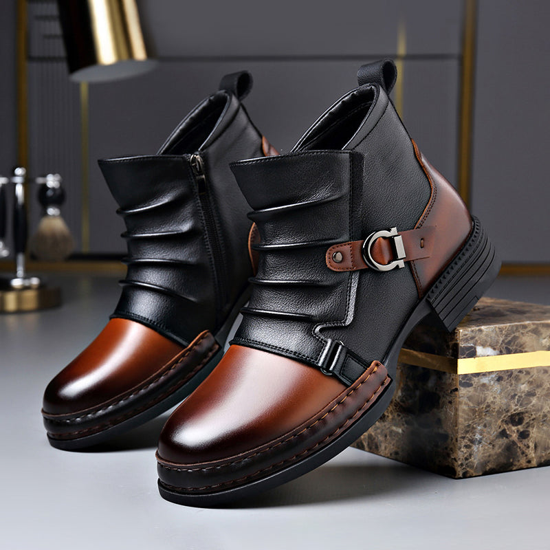 Men’s Two-Tone Genuine Leather Boots with Lace-Up Front Ash & Harbor