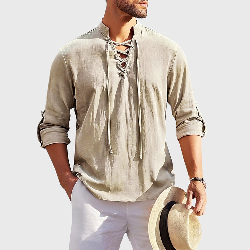 Roberto Russo Lace-Up Cotton Shirt Ash & Harbor