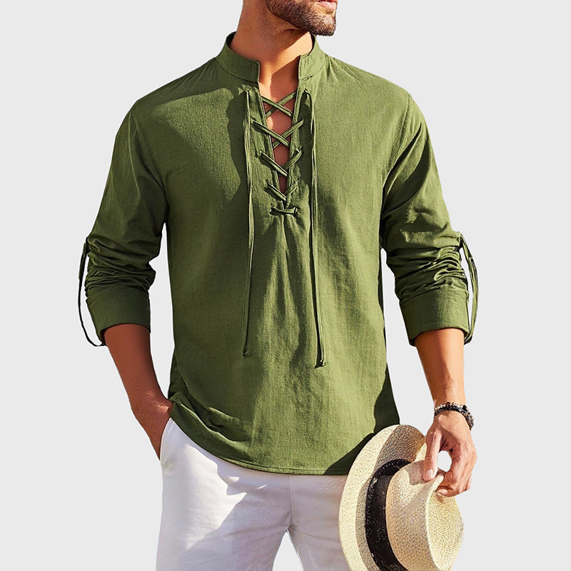 Roberto Russo Lace-Up Cotton Shirt Ash & Harbor