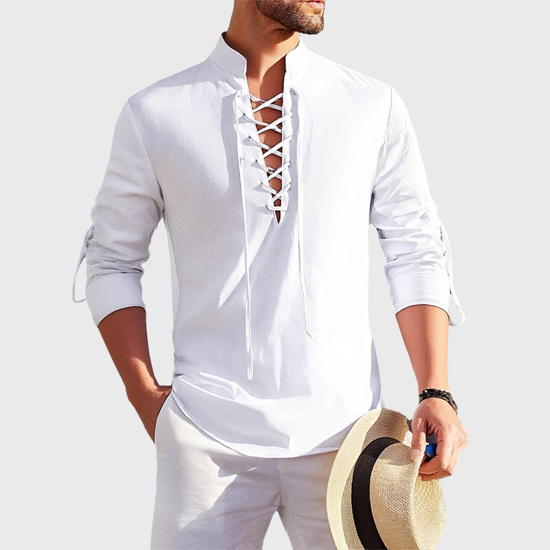 Roberto Russo Lace-Up Cotton Shirt Ash & Harbor