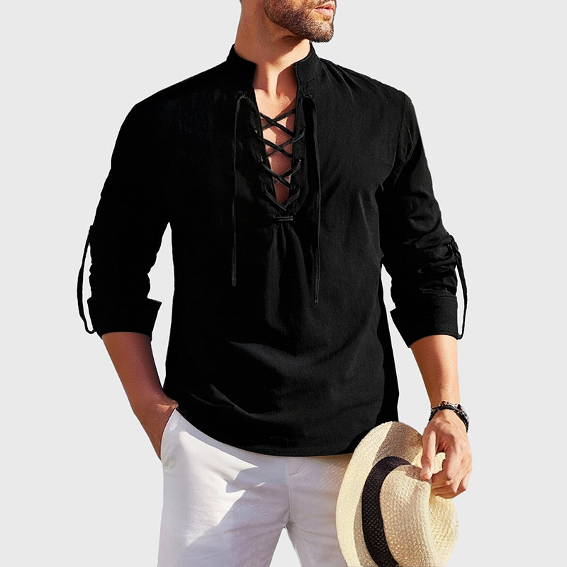 Roberto Russo Lace-Up Cotton Shirt Ash & Harbor