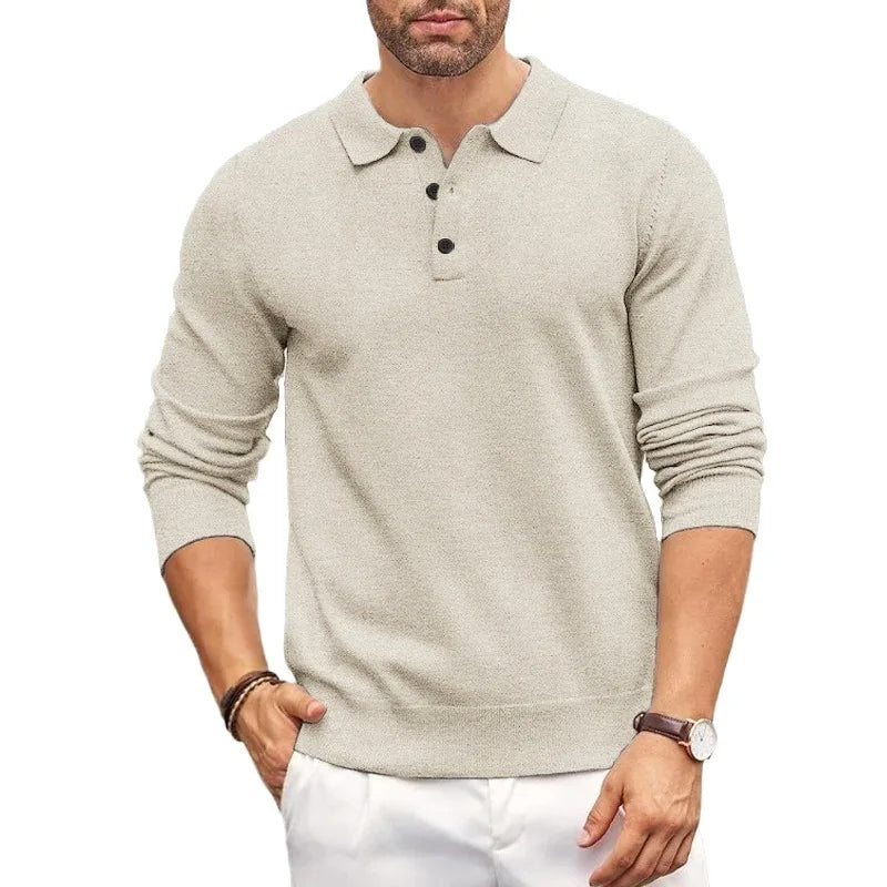 Elegant Knit Sweater for Men with Polo Collar Ash & Harbor