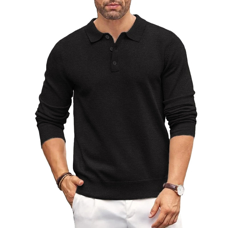 Elegant Knit Sweater for Men with Polo Collar Ash & Harbor