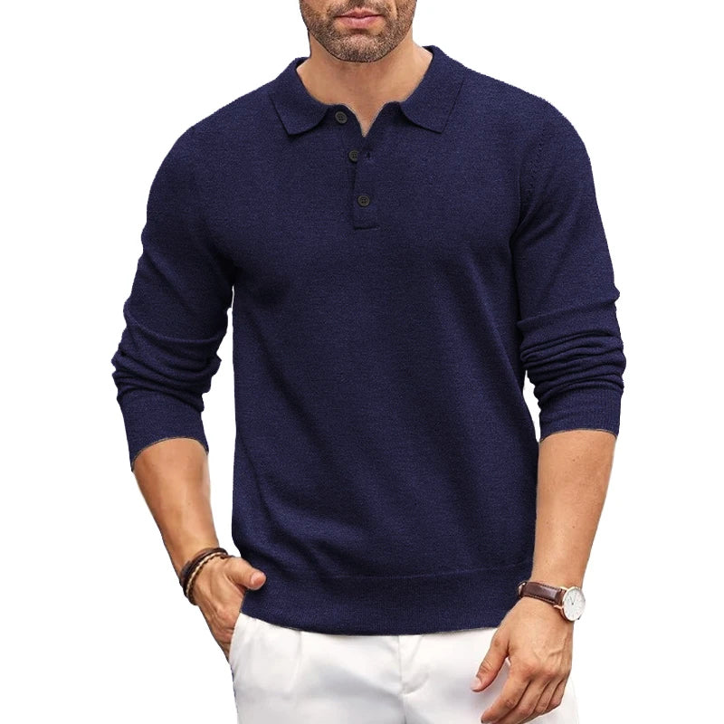 Elegant Knit Sweater for Men with Polo Collar Ash & Harbor